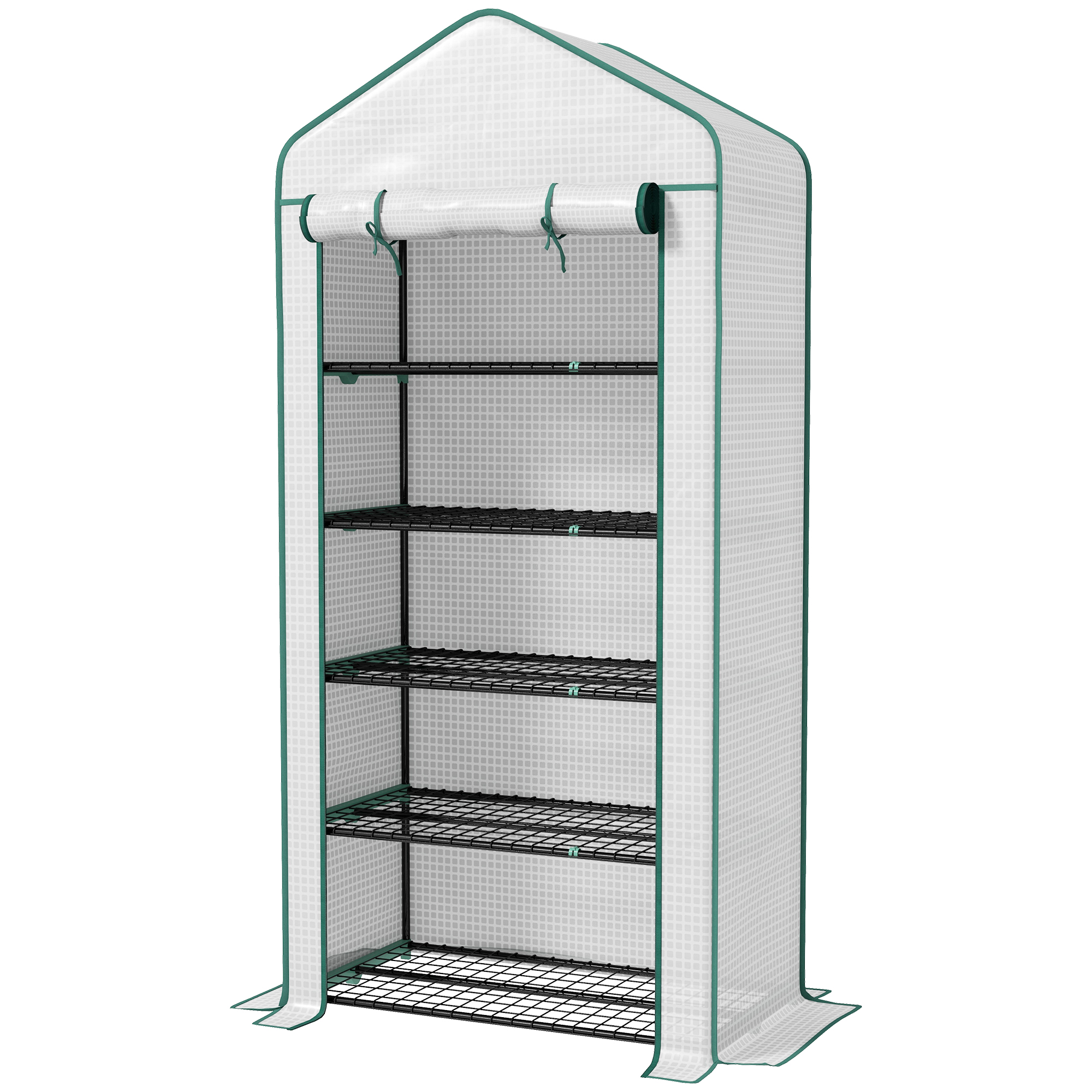 5 Tier Mini Greenhouse, Small Portable Greenhouse with PE Cover, Roll-Up Zippered Door, 76" x 35.4" x 19.3", White