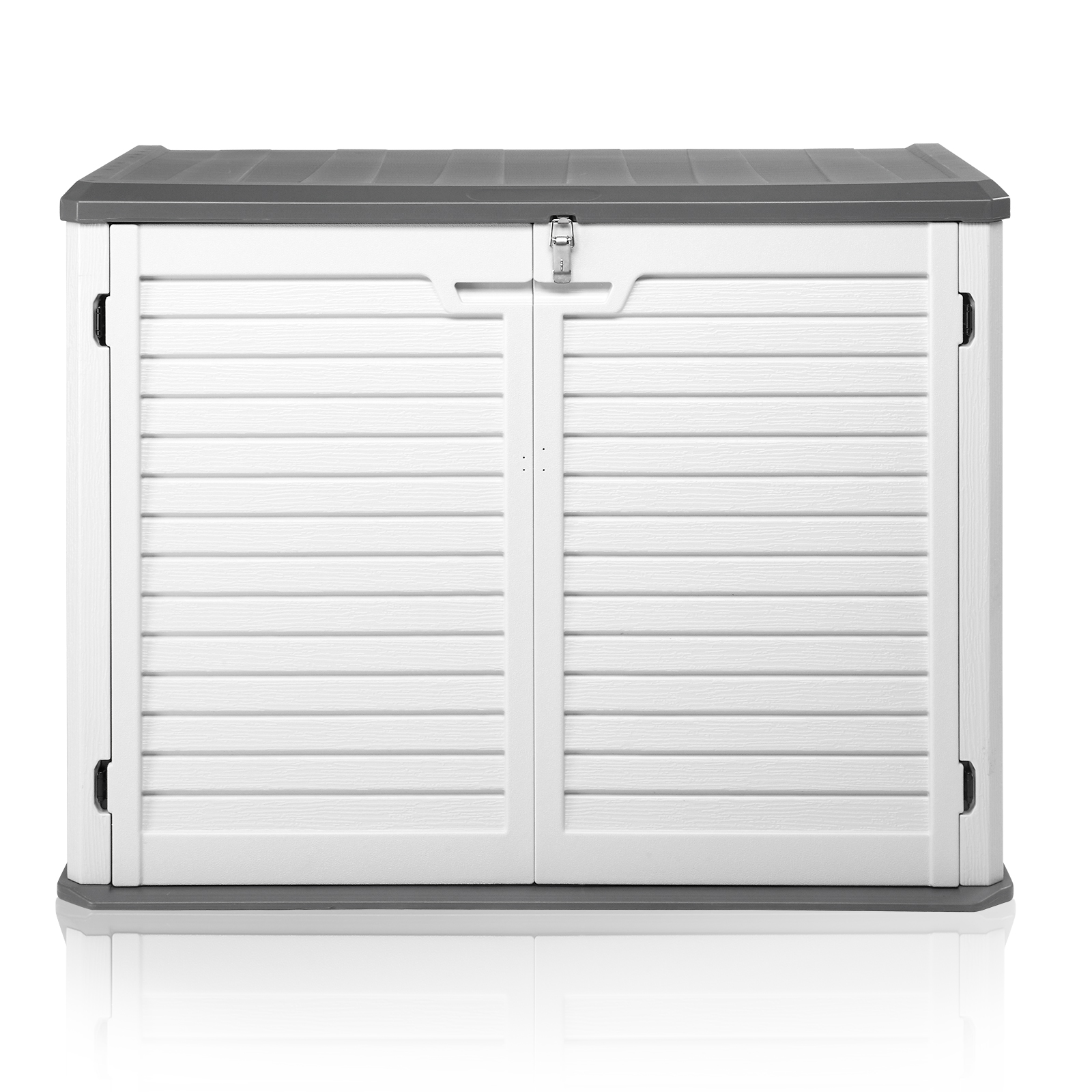Outdoor Storage Shed, 34 Cu Ft Horizontal Outdoor Storage Cabinet, Lockable Outdoor Storage Box for Garbage Cans, Lawn Mower and Tools, Grey & White